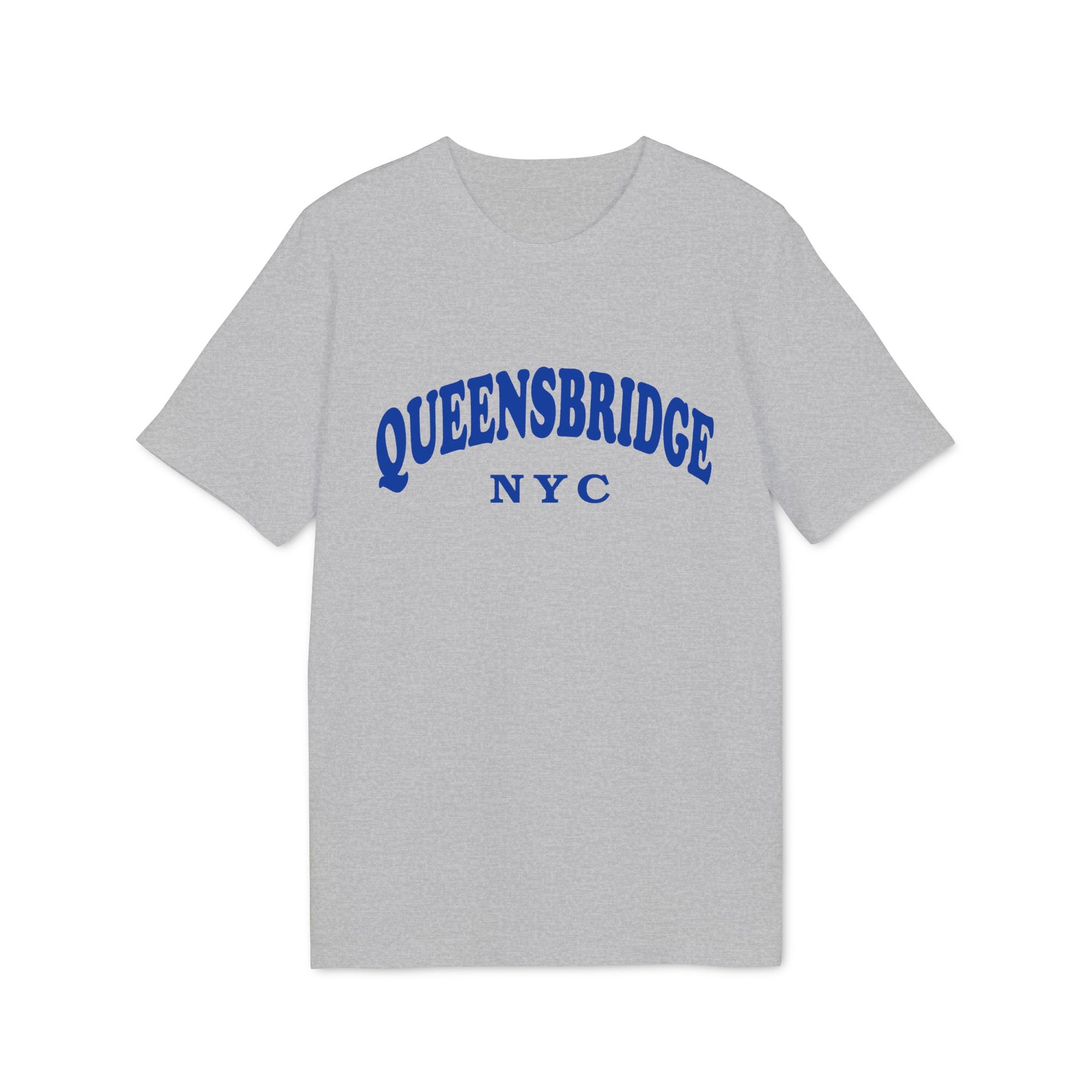 Gray t-shirt with blue "QUEENSBRIDGE NYC" text.