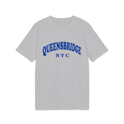 Gray t-shirt with blue "QUEENSBRIDGE NYC" text.