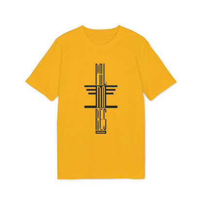 A golden yellow crewneck t-shirt featuring centered black typography that reads Palm Ares Records.