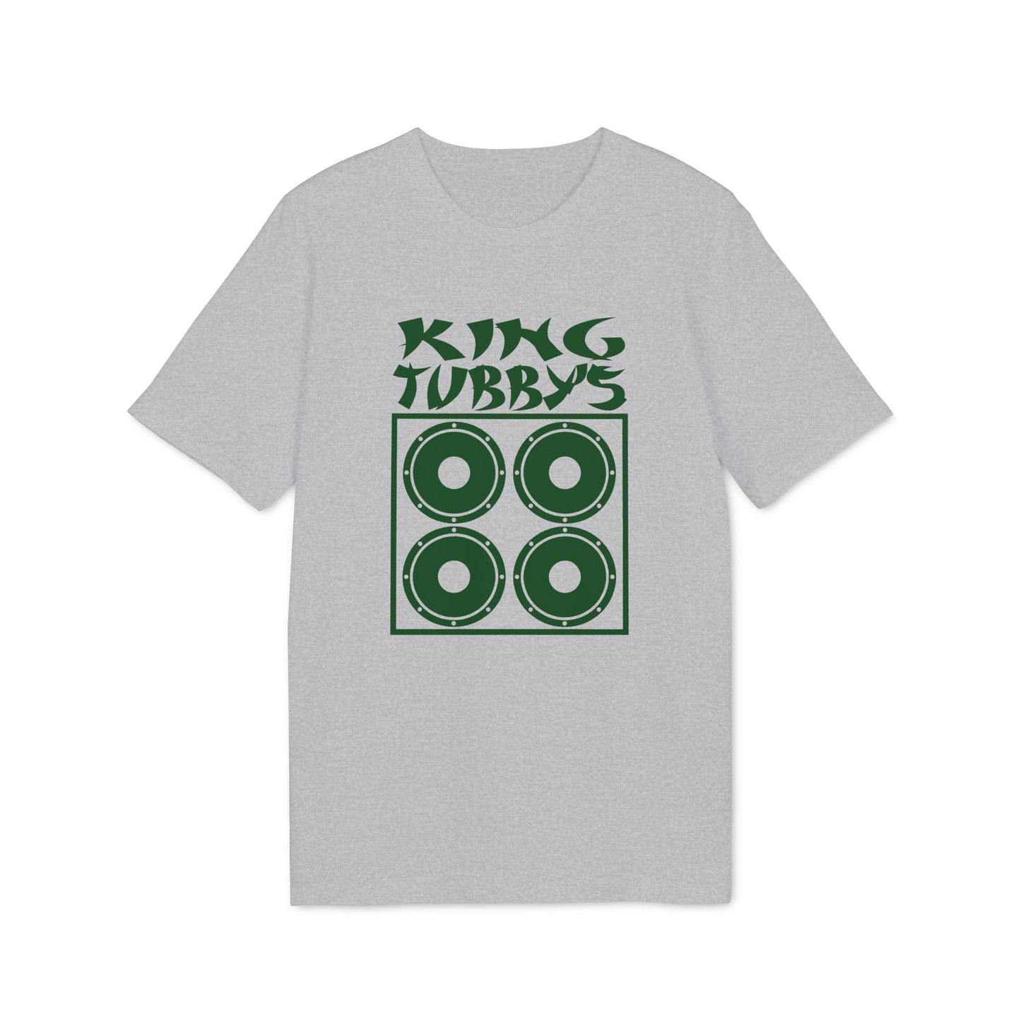 Grey t-shirt with green "King Tubby's" text and four speaker graphic.