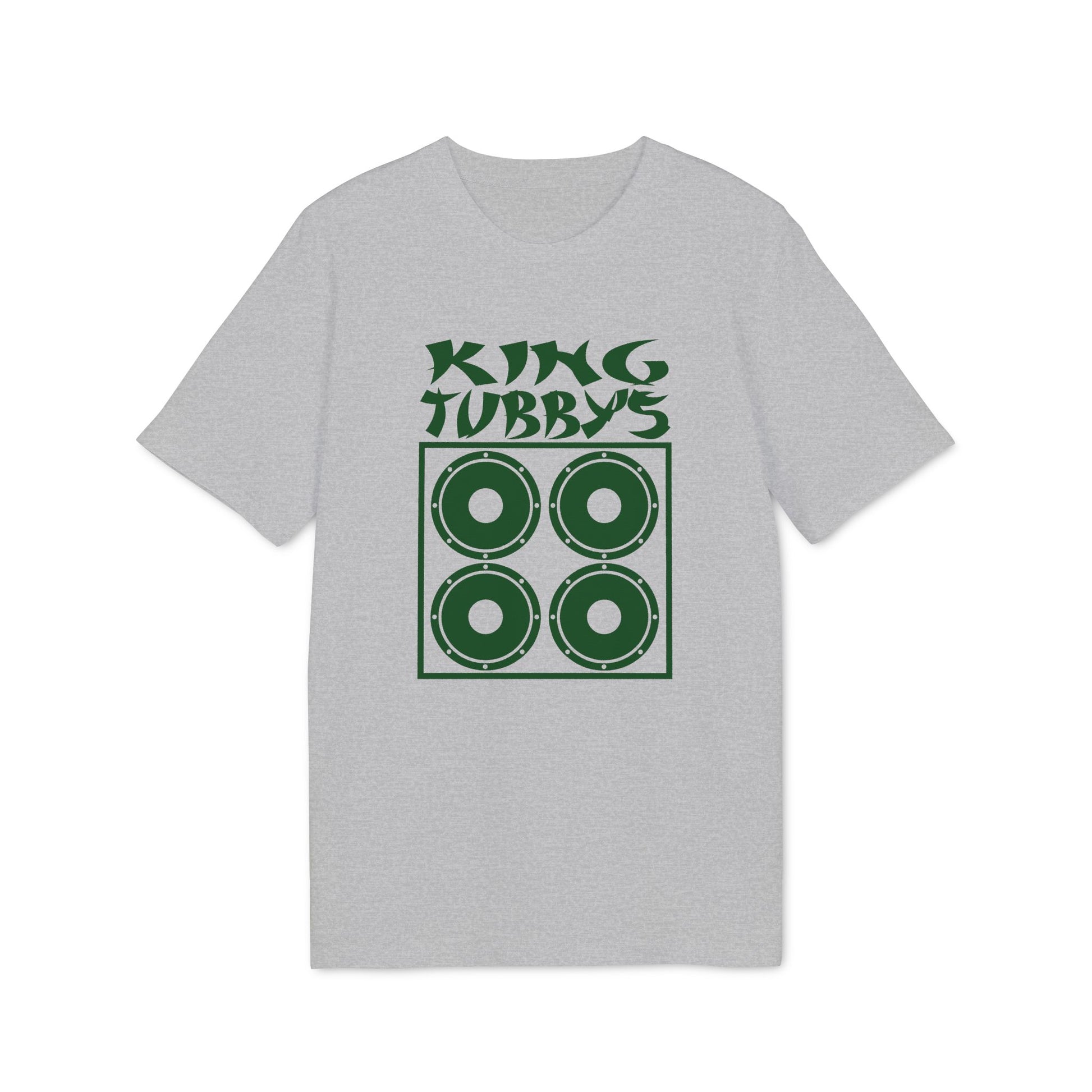 Grey t-shirt with green "King Tubby's" text and four speaker graphic.
