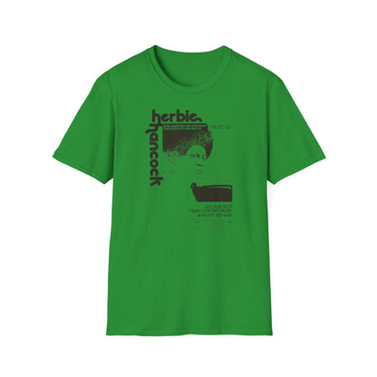 Green t-shirt with Herbie Hancock concert poster design and text.