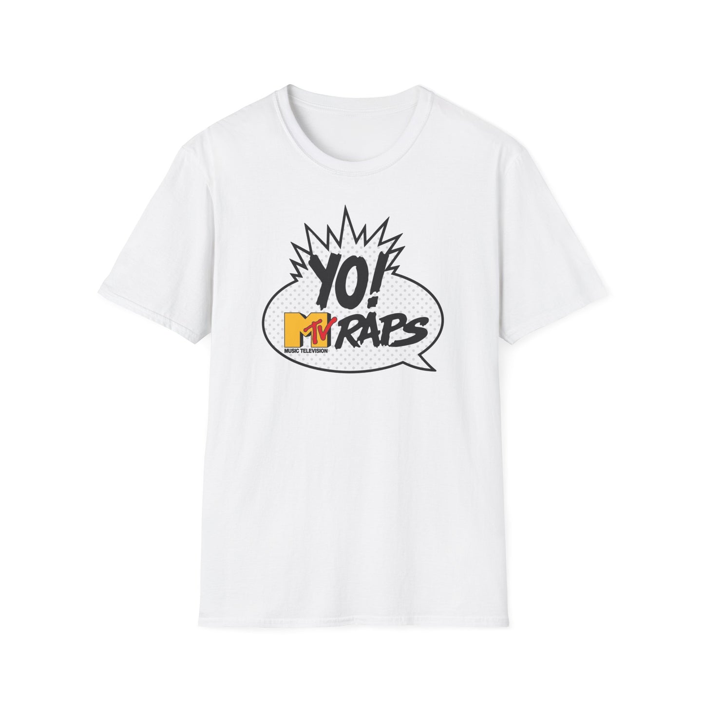White t-shirt with "Yo! MTV Raps" and MTV Music Television logo.