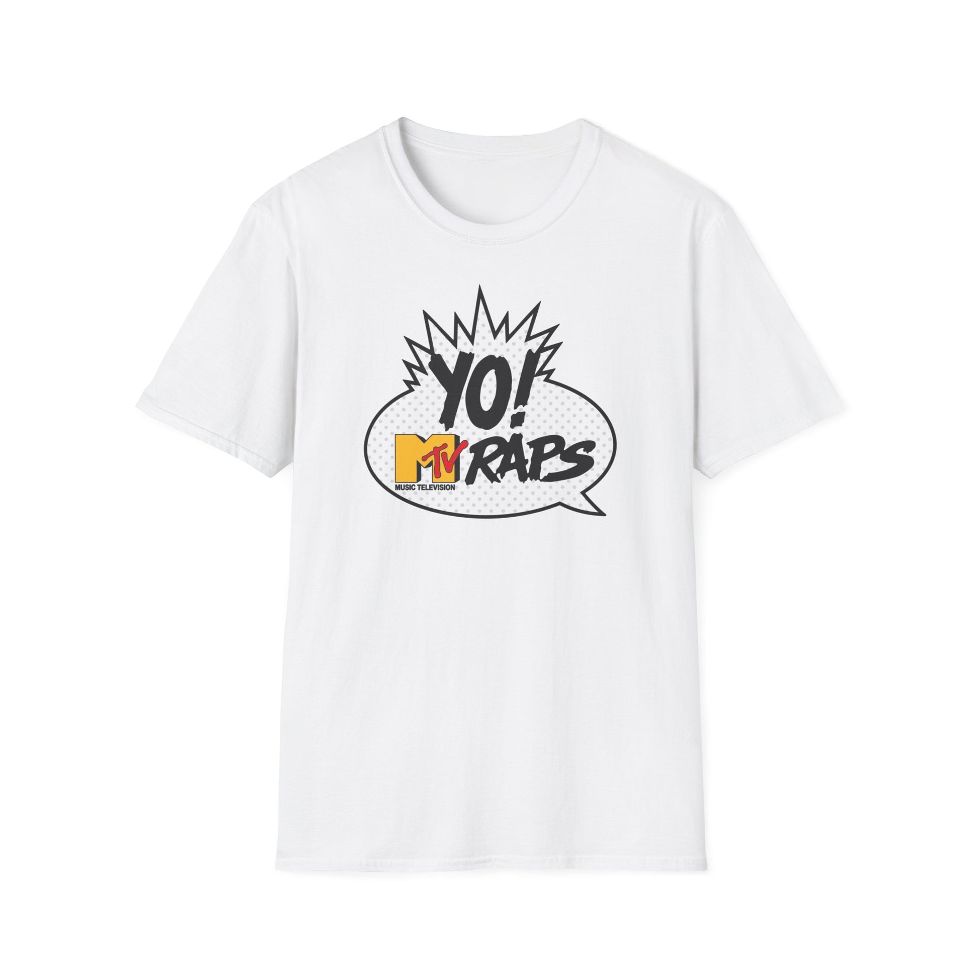 White t-shirt with "Yo! MTV Raps" and MTV Music Television logo.