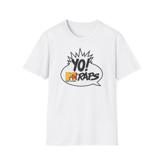 White t-shirt with "Yo! MTV Raps" and MTV Music Television logo.