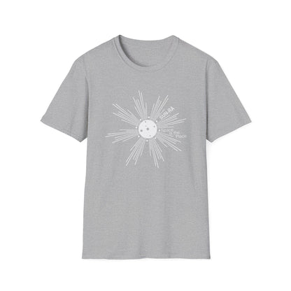 Grey t-shirt with white "SUN-RA Space is the Place" graphic.