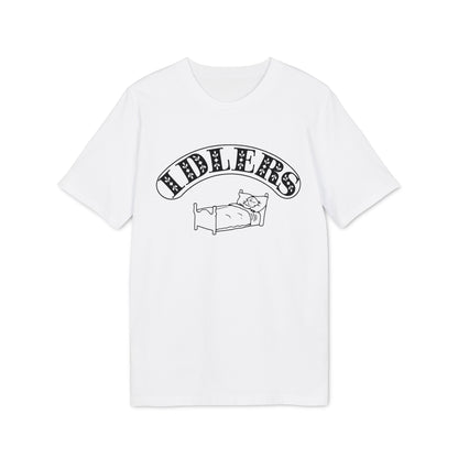 A white short-sleeved t-shirt with black text reading IDLERS above a line drawing of someone in bed.