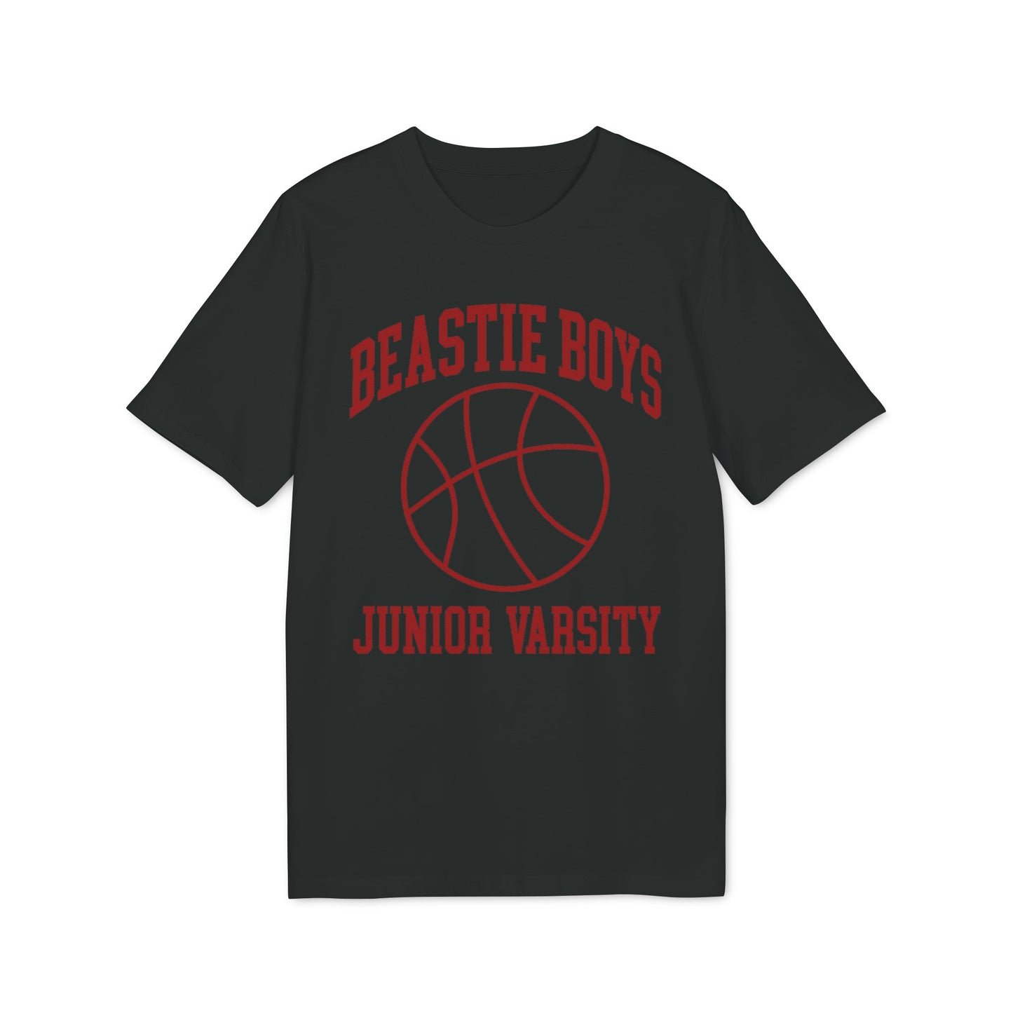 Black t-shirt with red text "BEASTIE BOYS" and a basketball graphic.