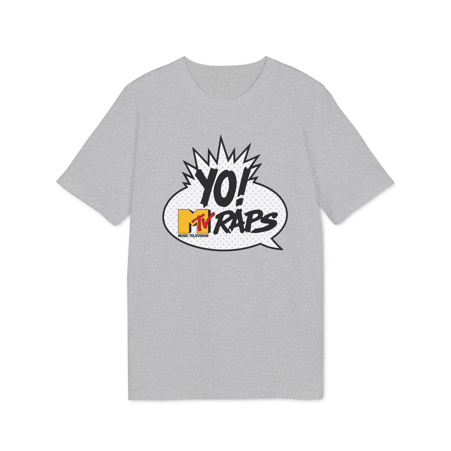 Grey t-shirt with Yo! MTV Raps logo in a speech bubble.