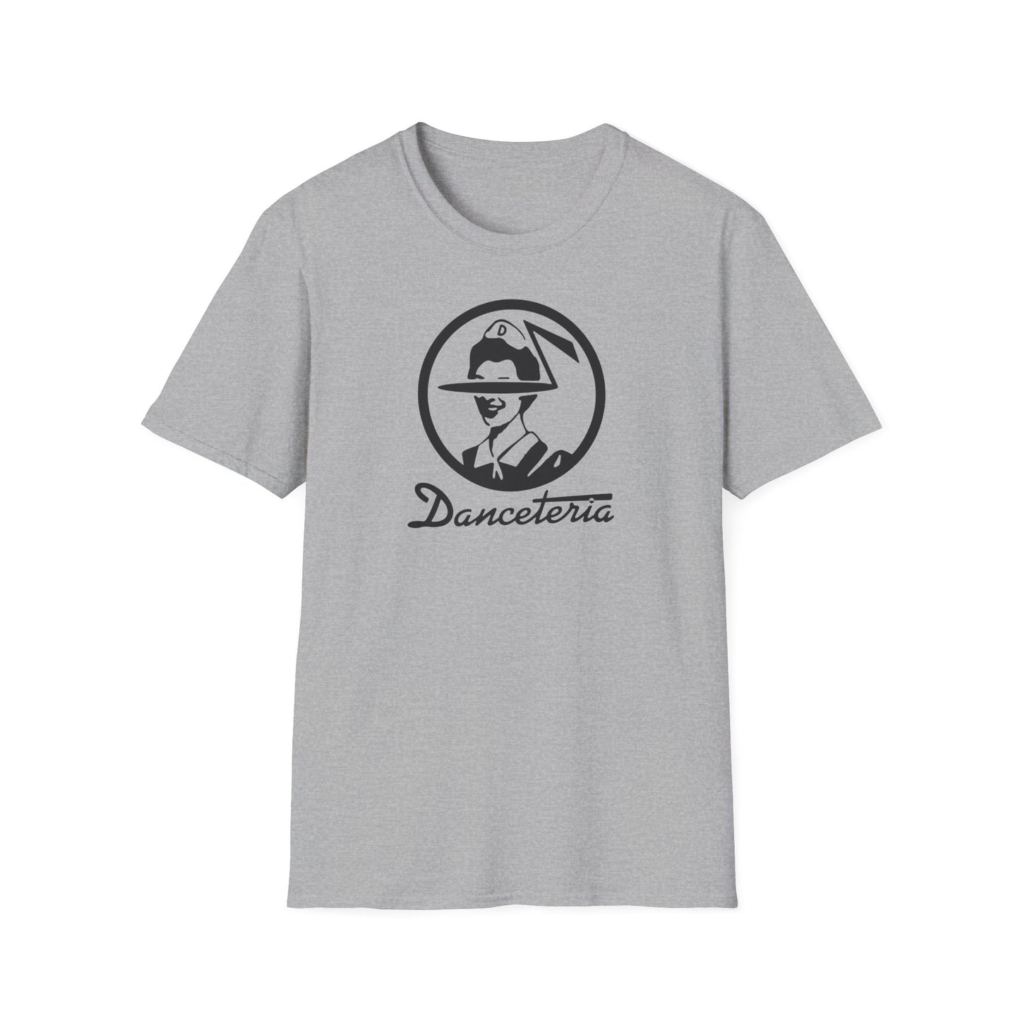 Grey t-shirt with a black circular logo and "Danceteria" text.