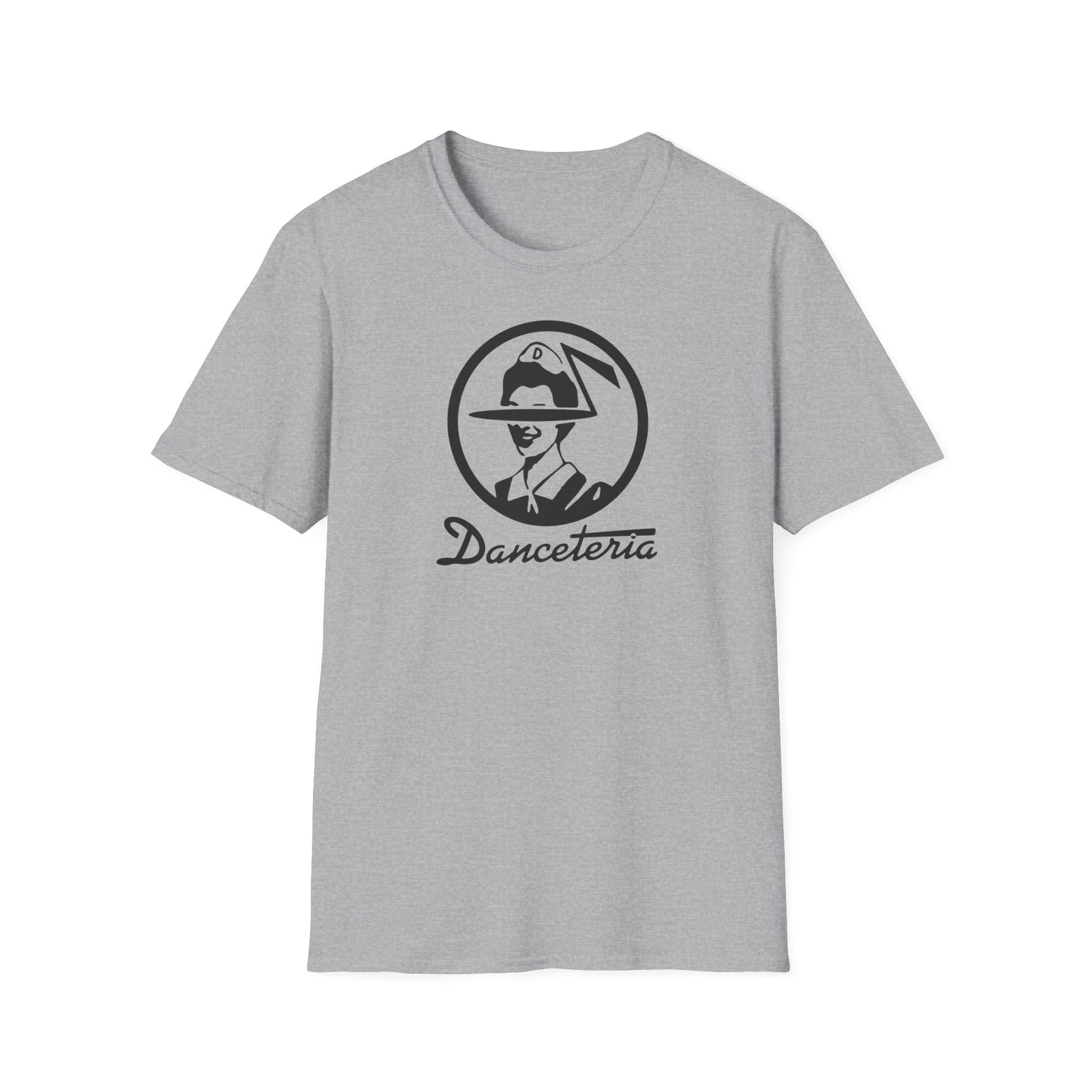 Grey t-shirt with a black circular logo and "Danceteria" text.