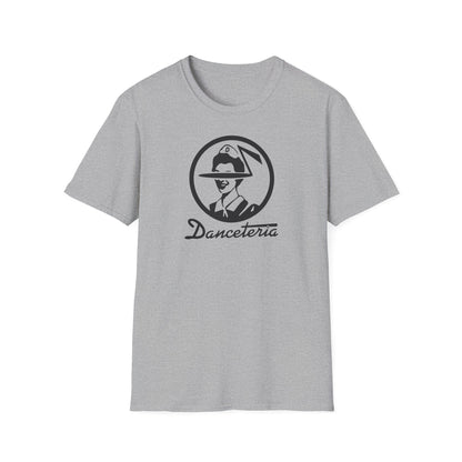 Grey t-shirt with a black circular logo and "Danceteria" text.