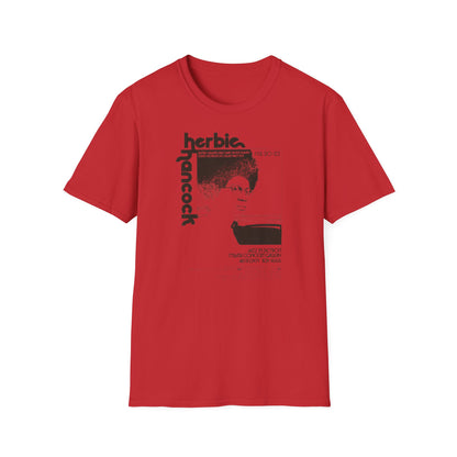 Red t-shirt with black Herbie Hancock graphic and concert details.