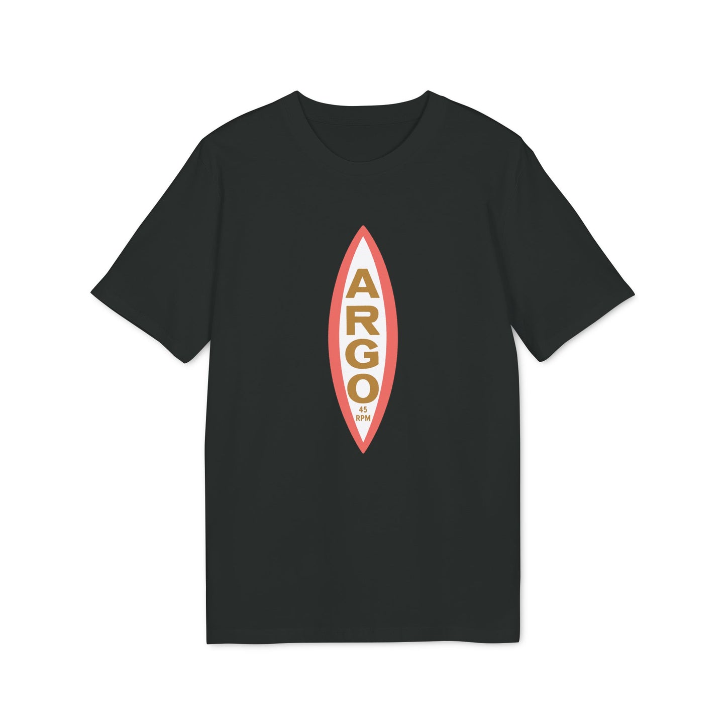 Black t-shirt with an oval graphic containing the word ARGO and 45 RPM.