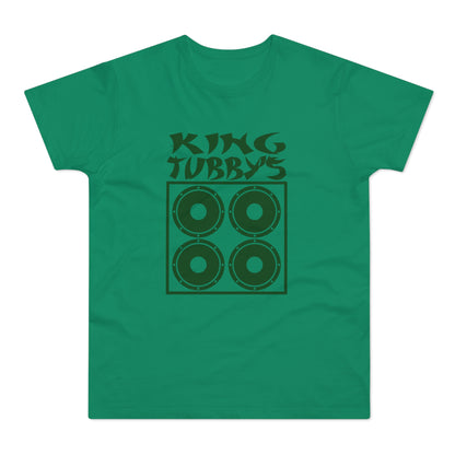 Green t-shirt with "KING TUBBY'S" text and four speaker graphic.