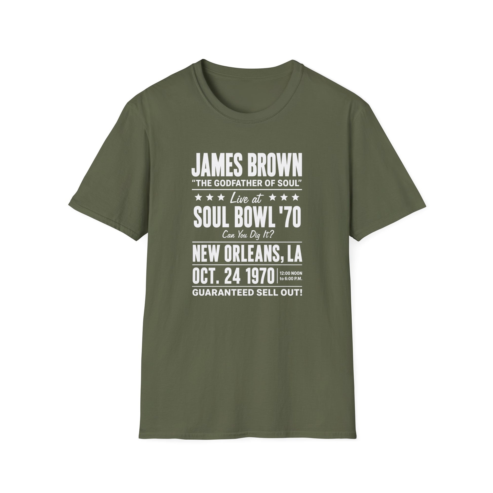 James Brown "The Godfather of Soul" Soul Bowl '70 t-shirt in New Orleans.