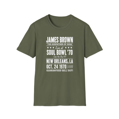 James Brown "The Godfather of Soul" Soul Bowl '70 t-shirt in New Orleans.