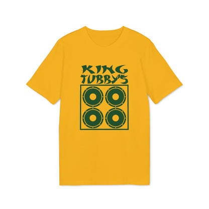 Yellow t-shirt with green text "KING TUBBY'S" and speaker graphic.