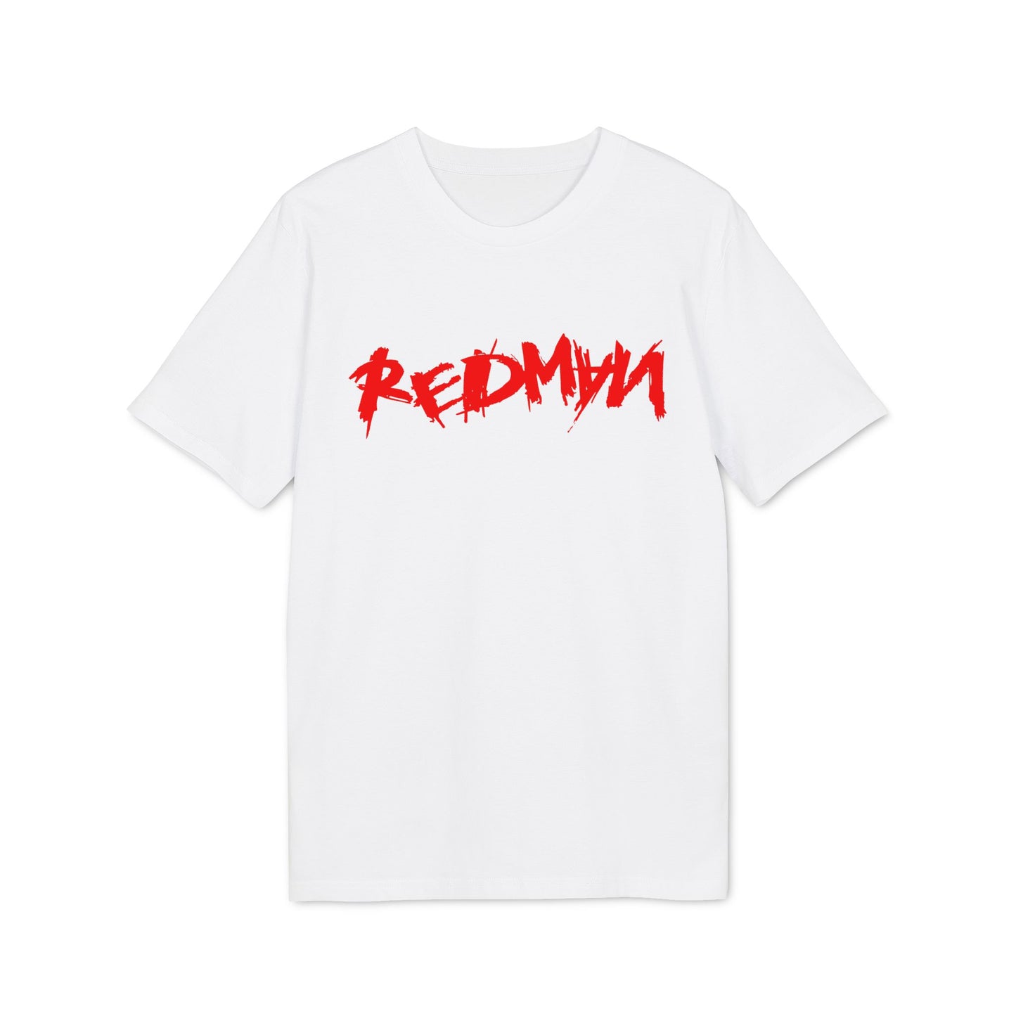 White t-shirt with bold red "REDMAN" graphic printed on the chest.