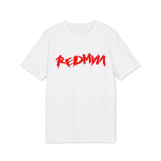 White t-shirt with bold red "REDMAN" graphic printed on the chest.