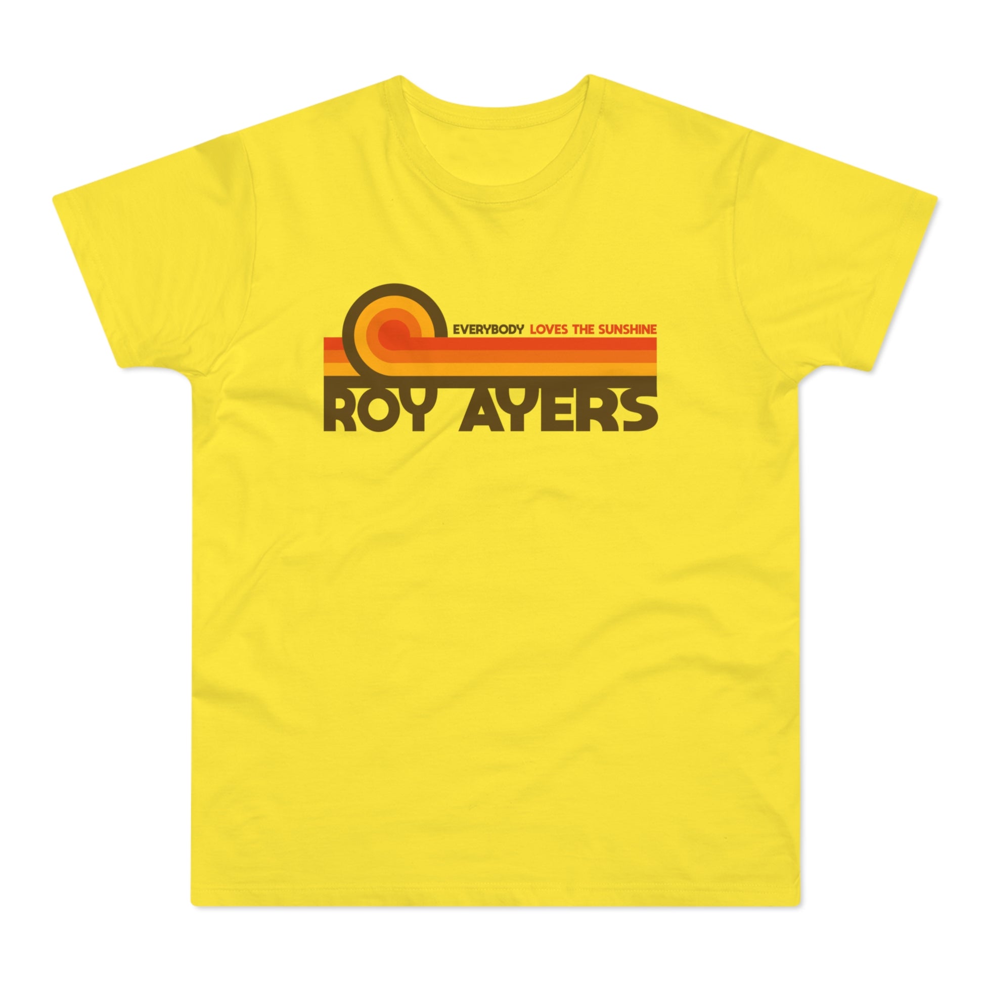Roy Ayers t-shirt with retro sunset graphic and text.