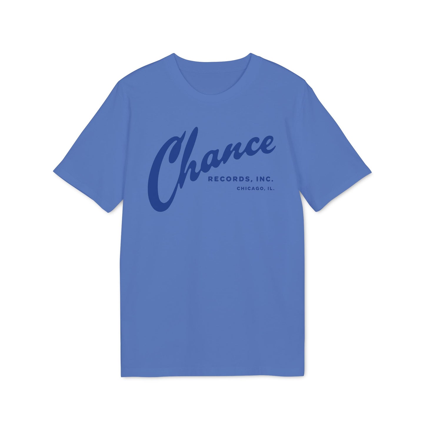 Blue t-shirt with "Chance Records, Inc. Chicago, IL" text.