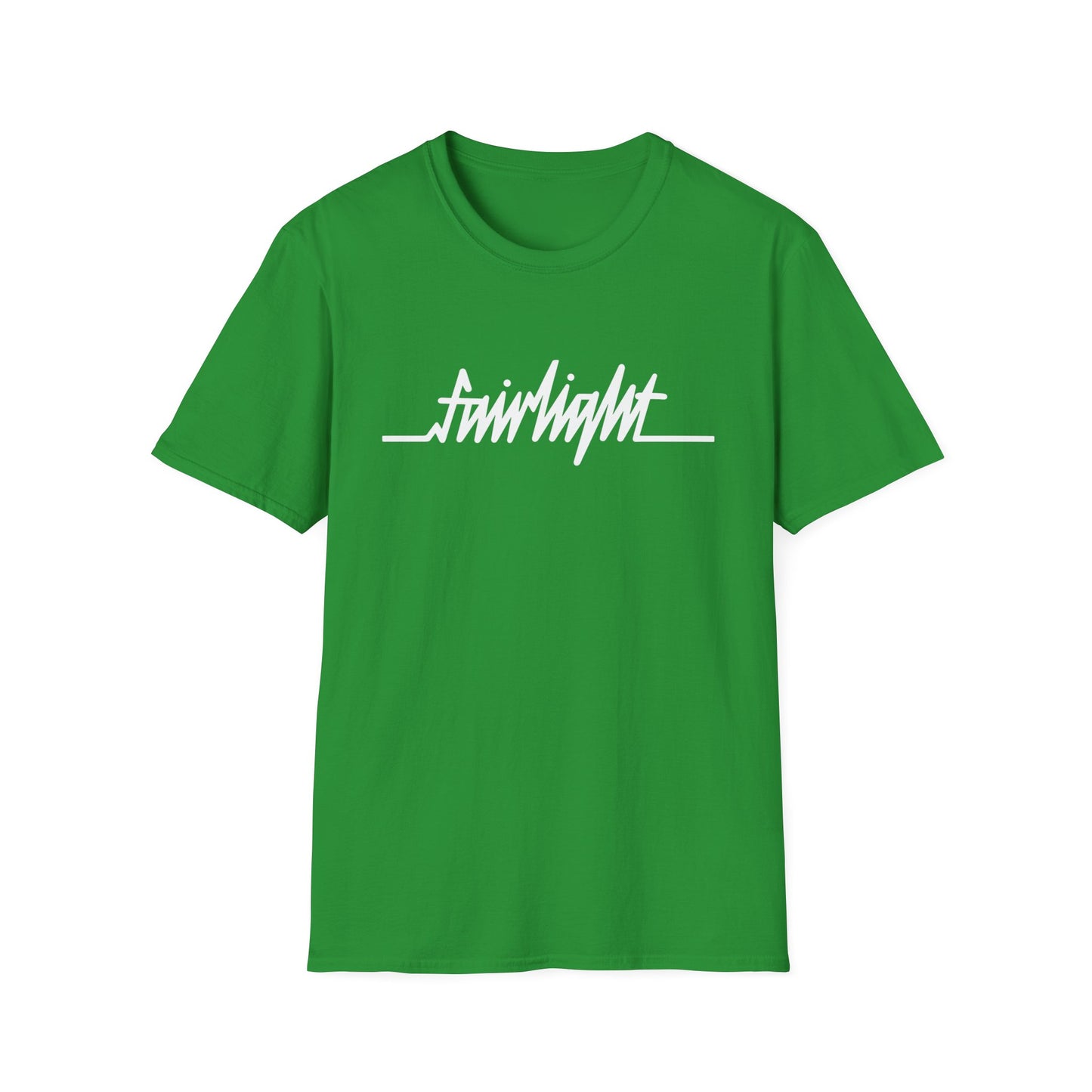 Green t-shirt with white "fairlight" text and a horizontal line.