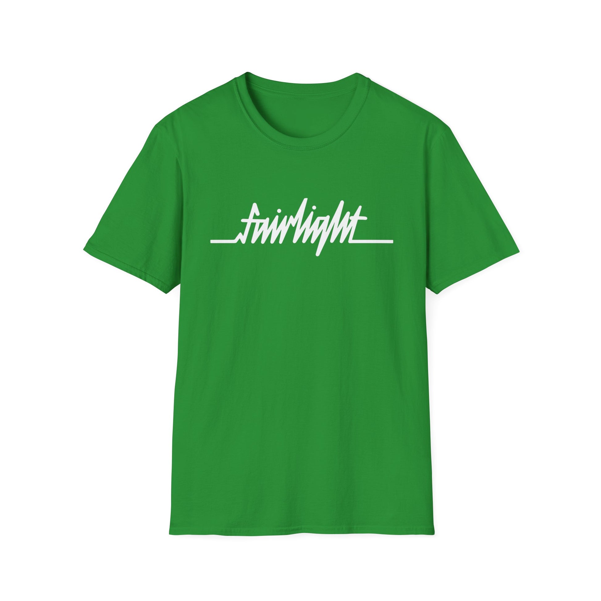 Green t-shirt with white "fairlight" text and a horizontal line.