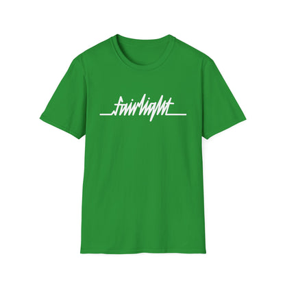 Green t-shirt with white "fairlight" text and a horizontal line.
