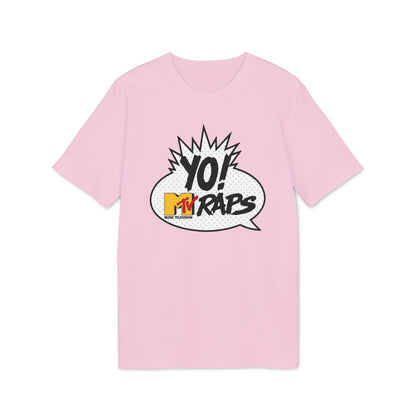 Pink t-shirt with "YO! MTV Raps" comic book style graphic.
