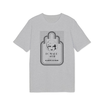 Gray t-shirt with a black graphic of a woman's face and "HOWARD STEIN PRESENTS AT THE ACADEMY OF MUSIC" text.