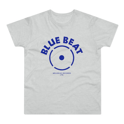 Light grey t-shirt with blue "BLUE BEAT" text and Melodisc Records logo.