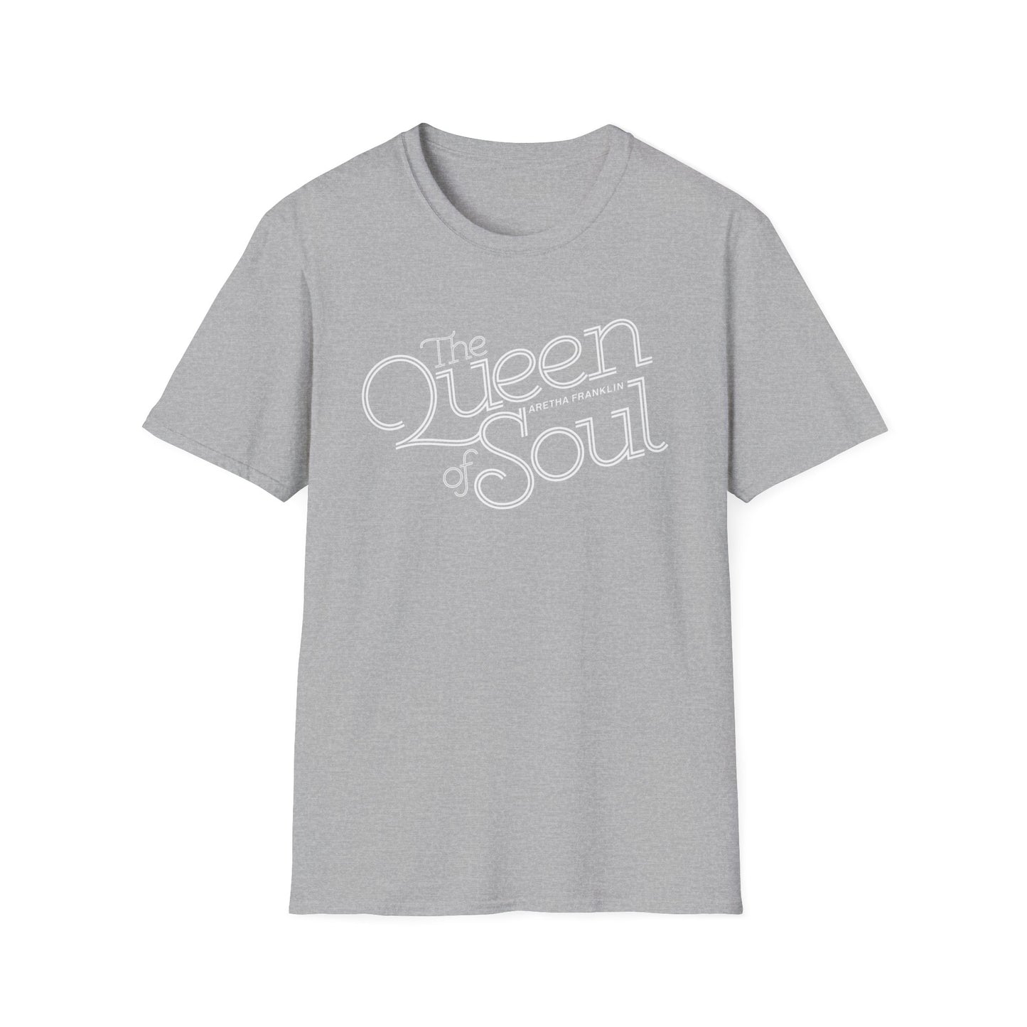 Grey t-shirt with "The Queen of Soul - Aretha Franklin" graphic.