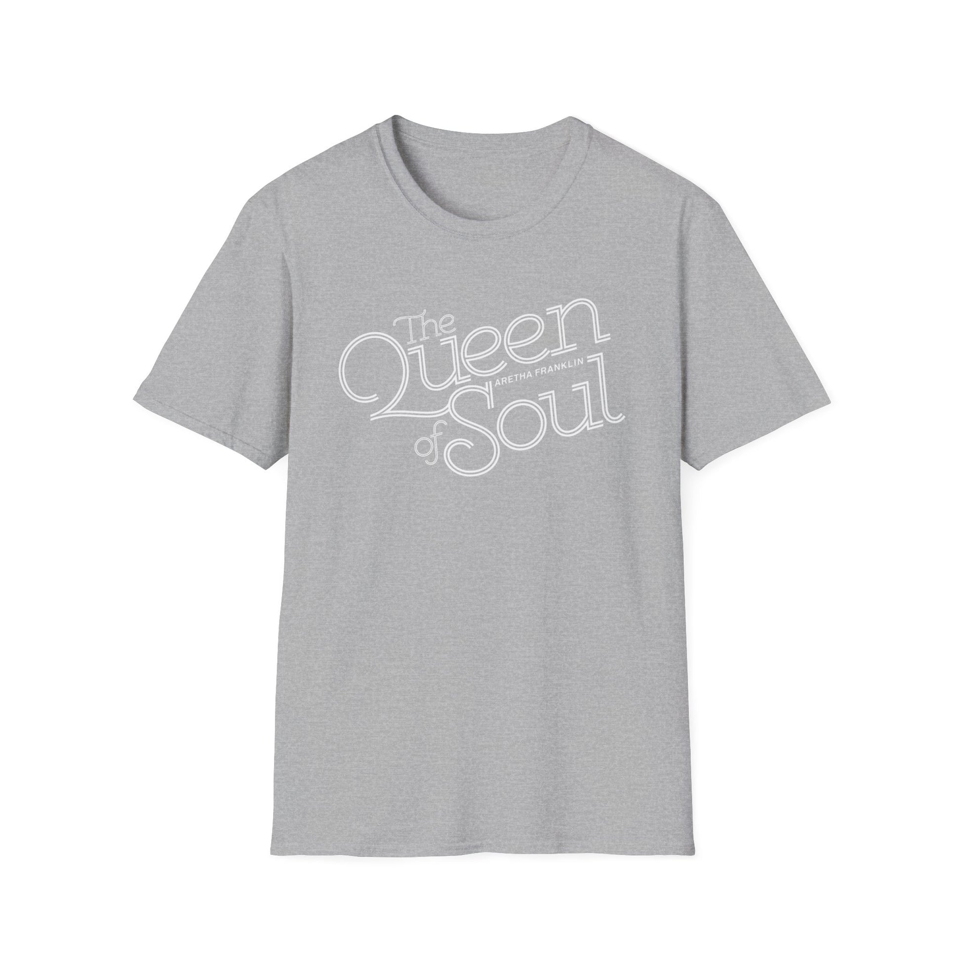 Grey t-shirt with "The Queen of Soul - Aretha Franklin" graphic.