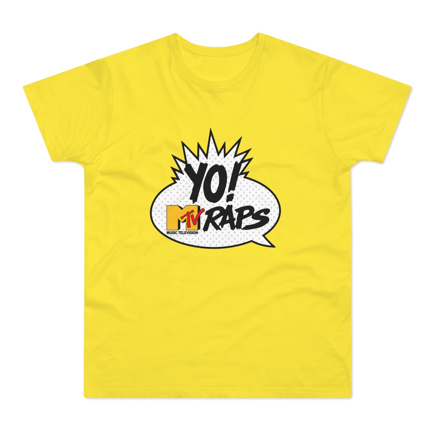 Yellow t-shirt with "YO! MTV RAPS" in a comic bubble graphic.