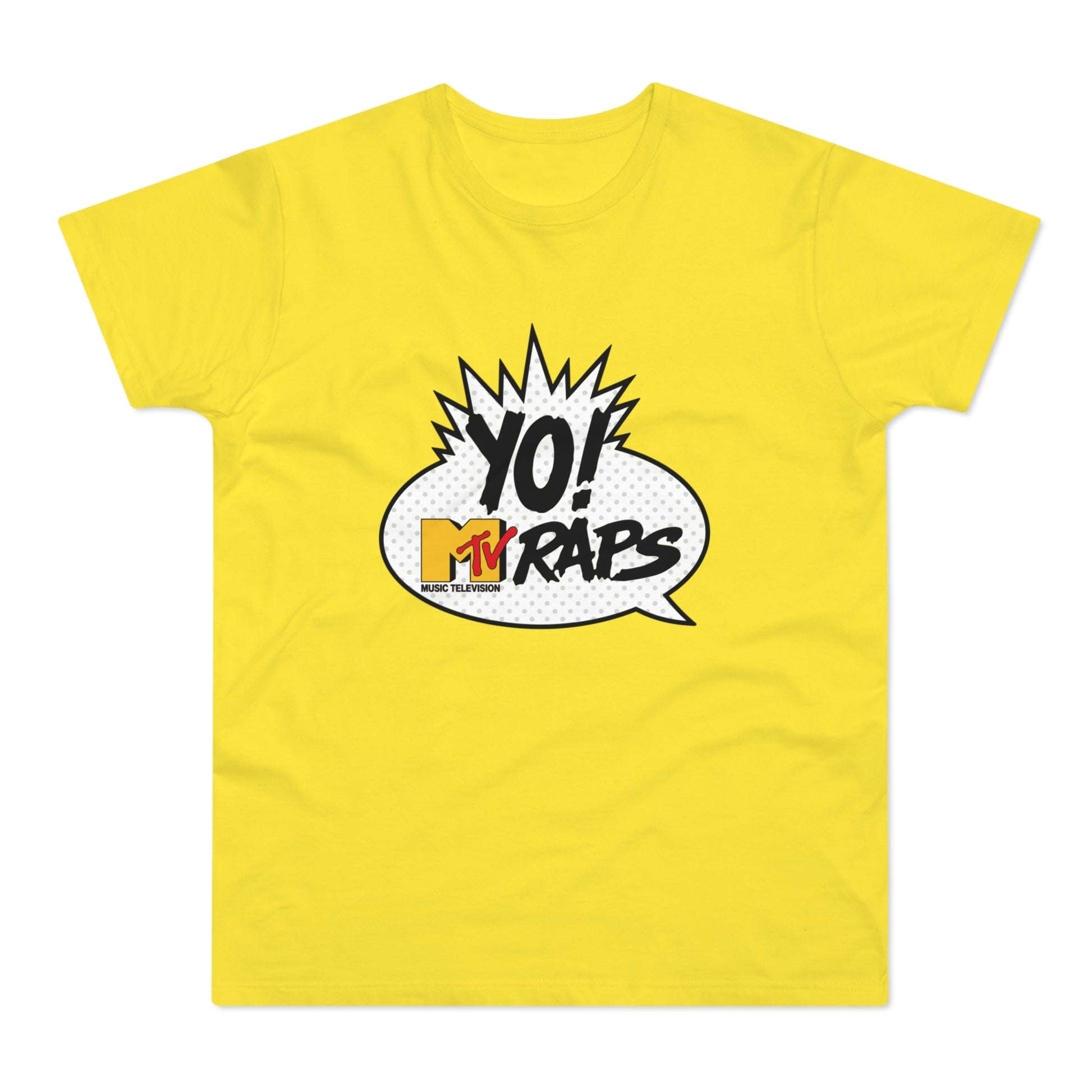 Yellow t-shirt with "YO! MTV RAPS" in a comic bubble graphic.