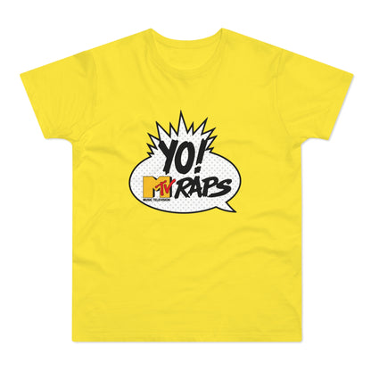 Yellow t-shirt with "YO! MTV RAPS" in a comic bubble graphic.
