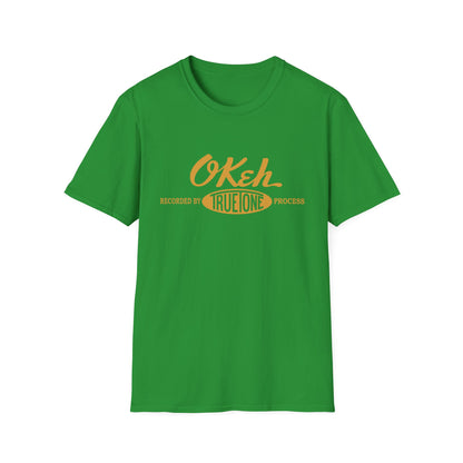 Green t-shirt with orange "O'Keh True Tone Process" text graphic.