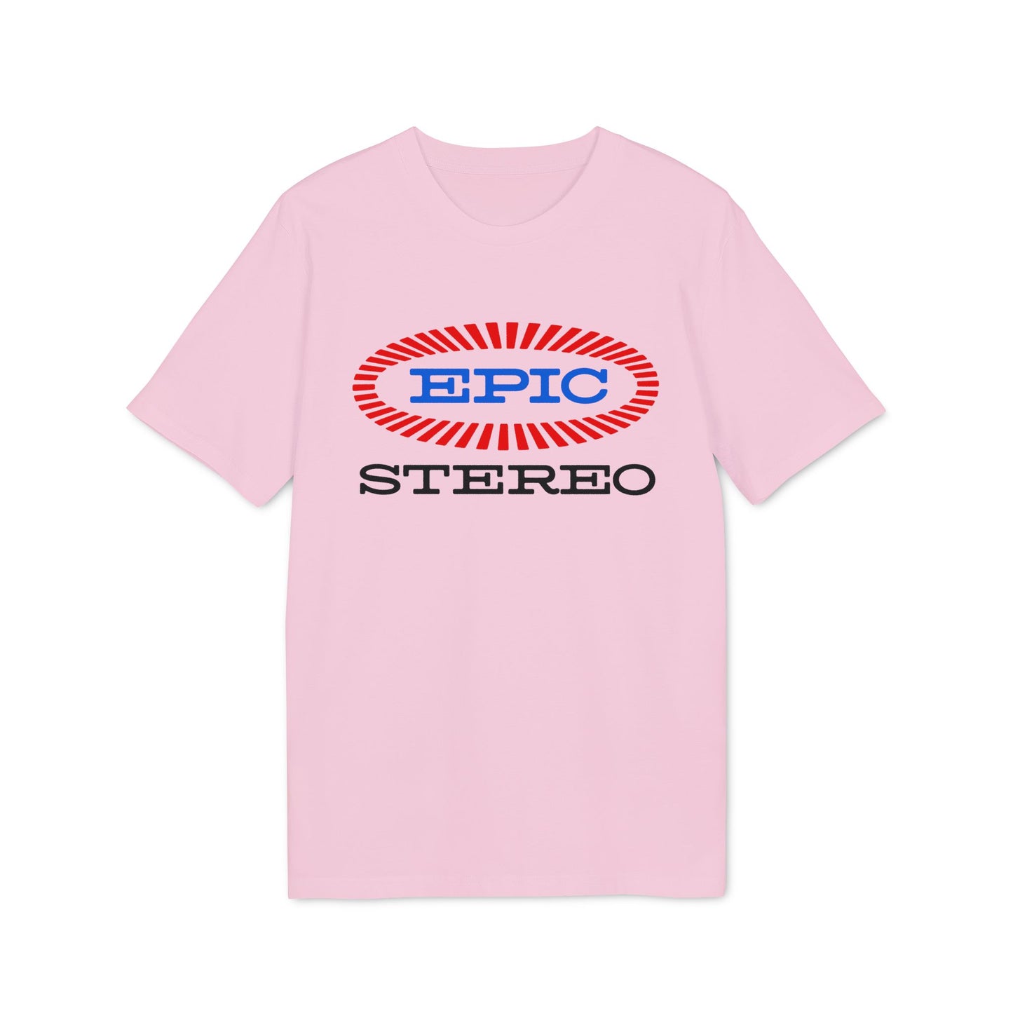 Pink t-shirt with "EPIC STEREO" logo.