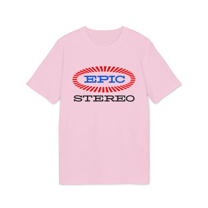 Pink t-shirt with "EPIC STEREO" logo.
