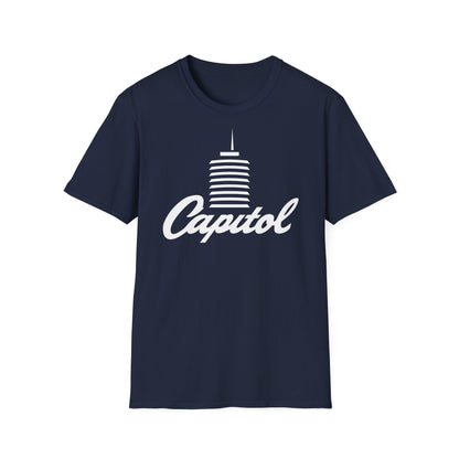 Navy blue t-shirt with white "Capitol" text and building graphic.