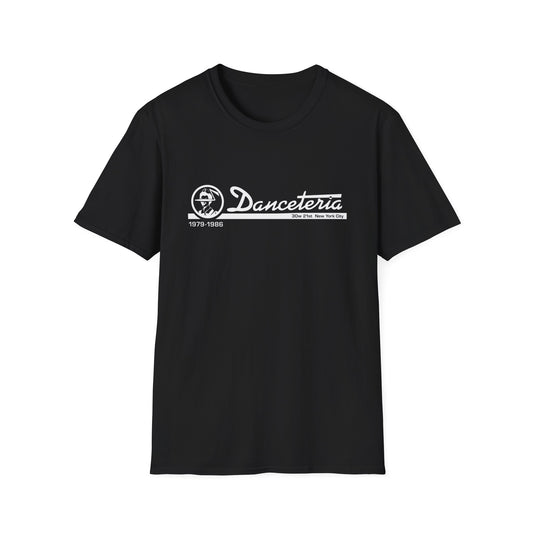 Black t-shirt with white Danceteria logo, 1979-1986, 30w 21st New York City.