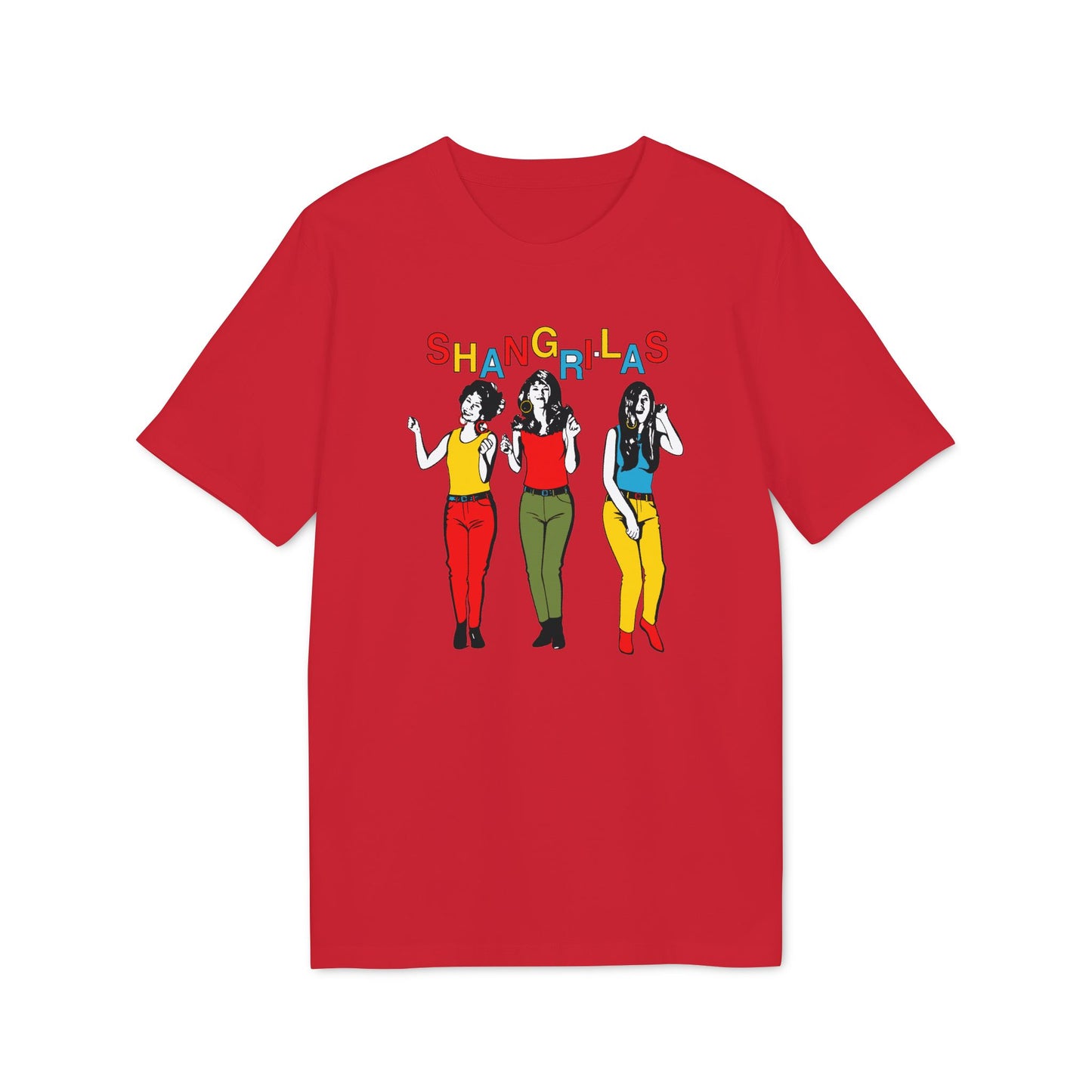 Red t-shirt with the text "SHANG-R-LAS" and illustrations of three women.