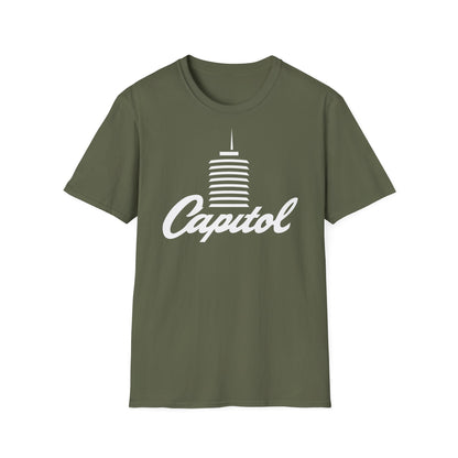 Olive green t-shirt with white "Capitol" text and building graphic.