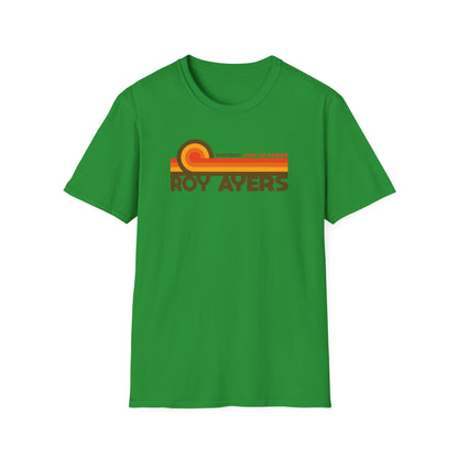 Green t-shirt with "Roy Ayers" and "Everybody Loves the Sunshine" text and retro graphic.