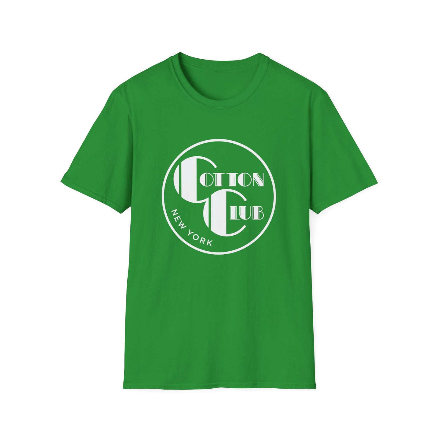 Green t-shirt with white "Cotton Club New York" logo in a circular design.