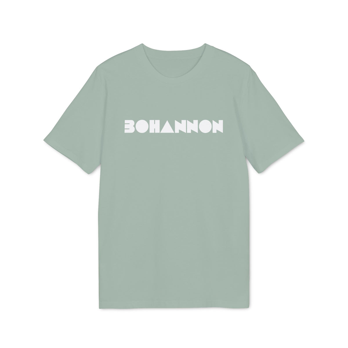 Sage green short-sleeved crew neck t-shirt featuring the white text Bohannon centered on the chest.