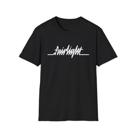 Black t-shirt with white "fairlight" text printed across the chest.
