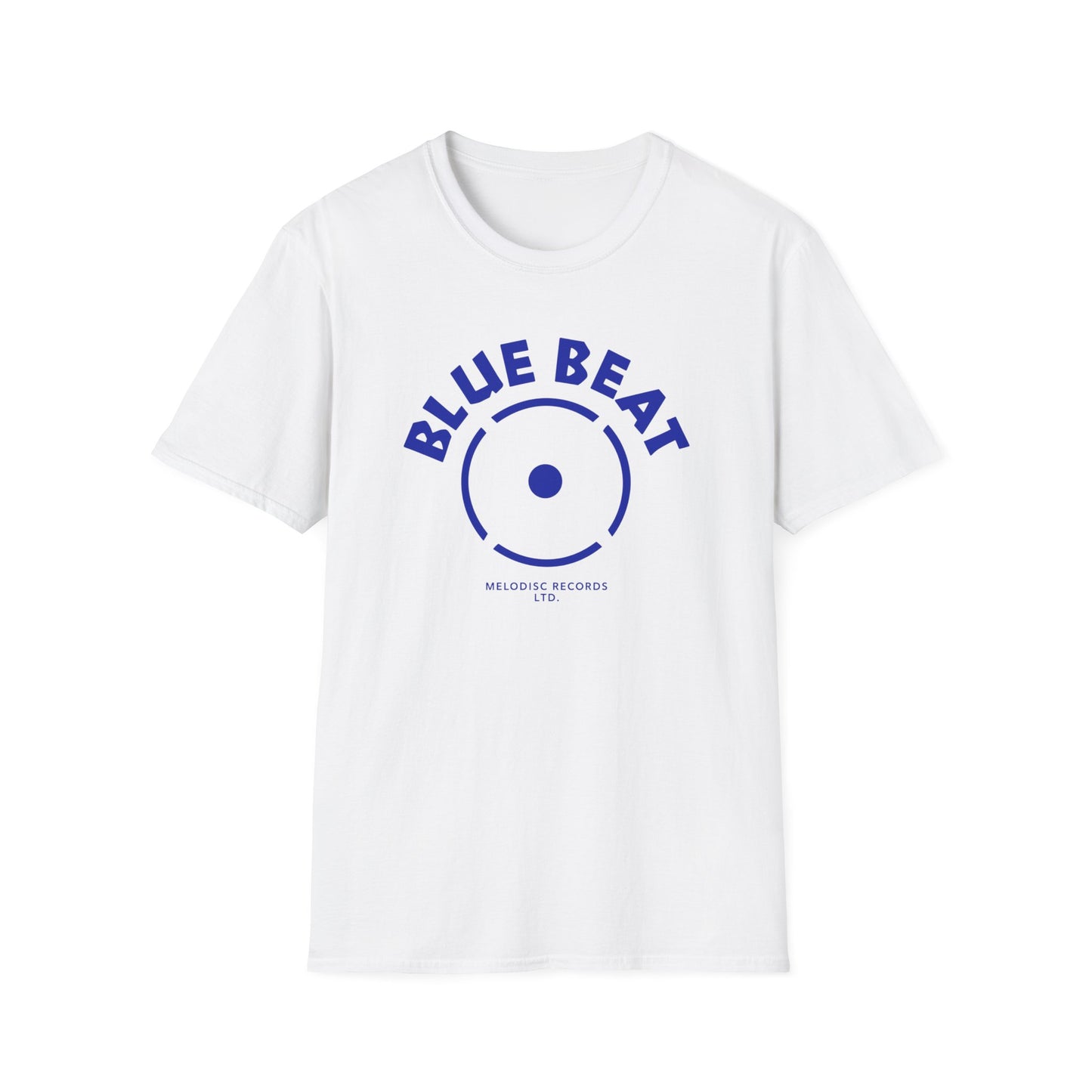 White t-shirt with "BLUE BEAT" and record logo, "MELODISC RECORDS LTD."
