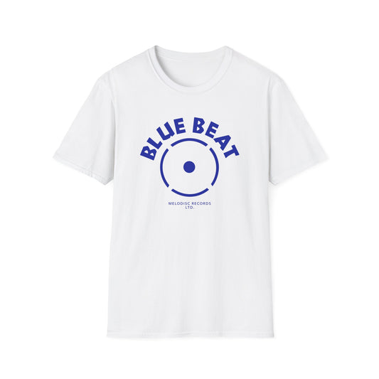 White t-shirt with "BLUE BEAT" and record logo, "MELODISC RECORDS LTD."